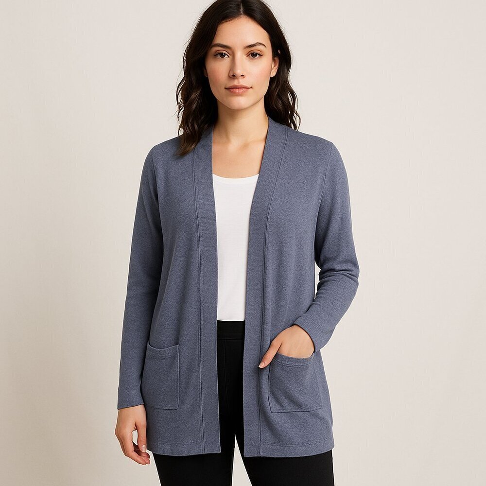 Barefoot Dreams cardigan cozy layering ultra lite knit pockets tie waist XL blue